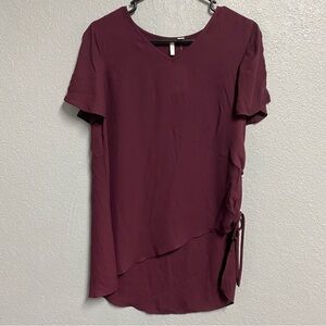 CATO long blouse women’s size extra small oversized maroon chiffon v-neck NWT